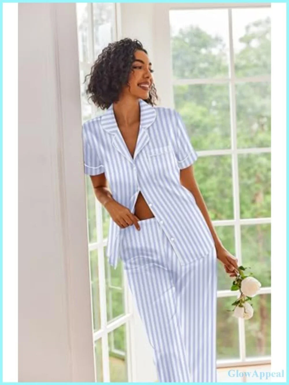 Button Down Satin Pajama Set Short Sleeve Women's Lounge Wear
